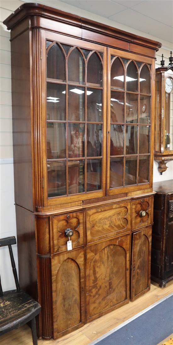 A George IV mahogany secretaire bookcase (altered) W.124cm